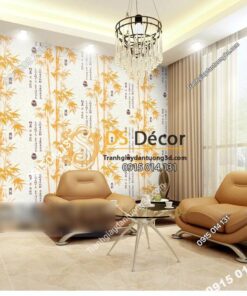 Giấy dán tường tre xanh thư pháp 3D174 màu vàng phòng khách