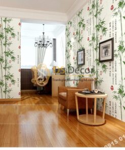 Giấy dán tường tre xanh thư pháp 3D174 phòng làm việc