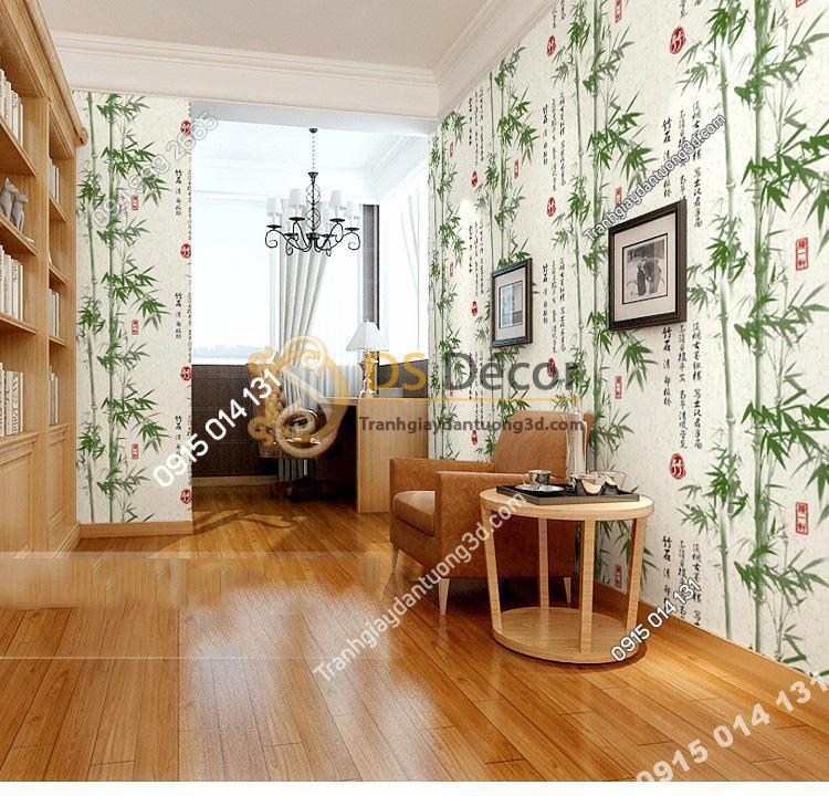 Giấy dán tường tre xanh thư pháp 3D174 phòng làm việc