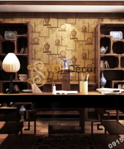 Giấy dán tường bình hoa và đĩa cổ màu nâu 3D76
