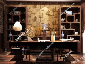 Giấy dán tường bình hoa và đĩa cổ màu nâu 3D76