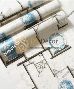 Bề mặt Giấy dán tường bình hoa và đĩa cổ màu xanh 3D76