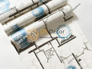 Bề mặt Giấy dán tường bình hoa và đĩa cổ màu xanh 3D76