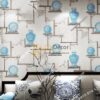 Giấy dán tường bình hoa và đĩa cổ màu xanh 3D76