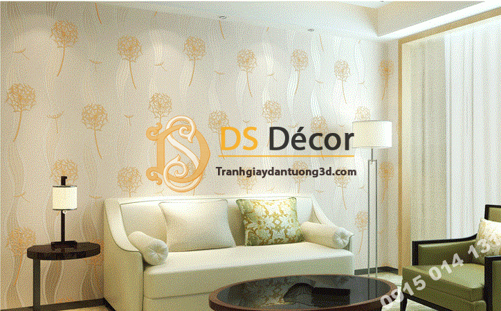 Giấy dán tường hoa bồ công anh lượn sóng 3D135 màu be phòng khách