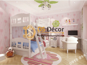 Giấy dán tường hoa bồ công anh lượn sóng 3D135 màu hồng phòng trẻ em
