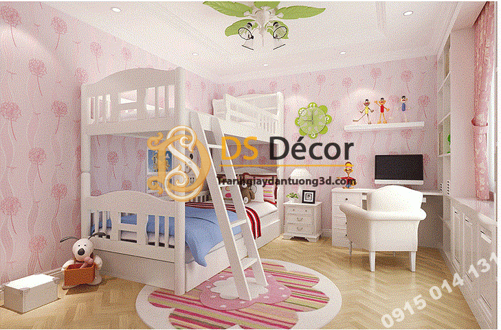 Giấy dán tường hoa bồ công anh lượn sóng 3D135 màu hồng phòng trẻ em