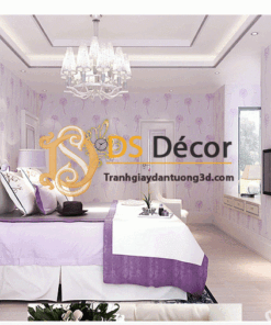 Giấy dán tường hoa bồ công anh lượn sóng 3D135 màu tím phòng ngủ