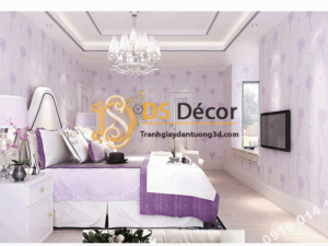 Giấy dán tường hoa bồ công anh lượn sóng 3D135 màu tím phòng ngủ
