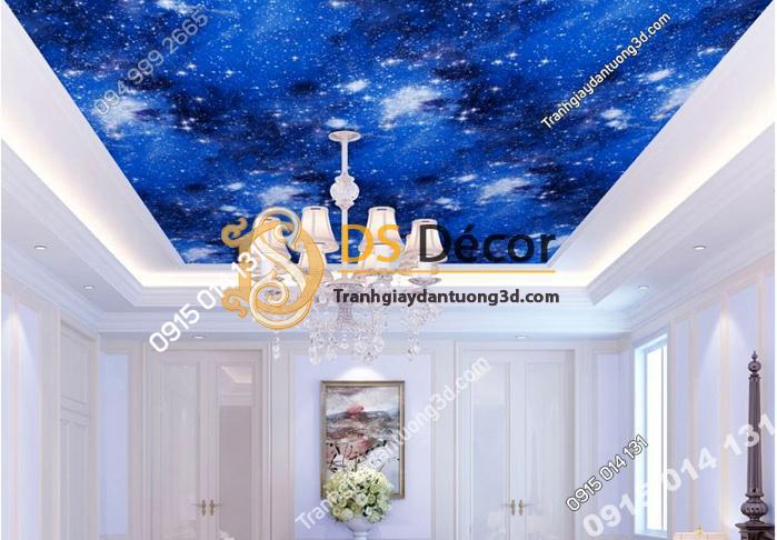 Giấy dán tường trần ngân hà 3D110 màu xanh dương