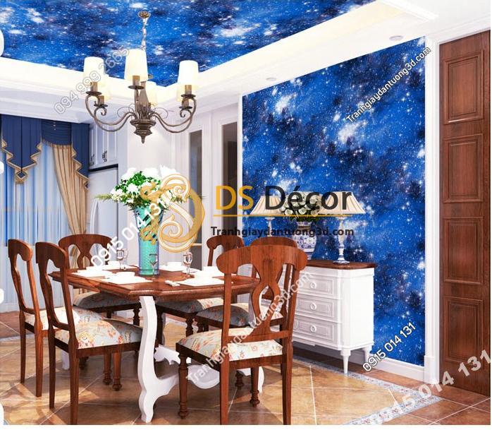 Giấy dán tường trần ngân hà 3D110 xanh dương dán phòng ăn