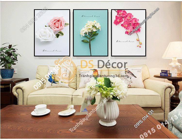 Tranh treo tường 3 bức Hoa TT3D06