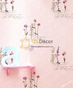 Giấy dán tường vườn hoa màu hồng và chữ 3D155