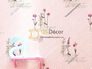 Giấy dán tường vườn hoa màu hồng và chữ 3D155