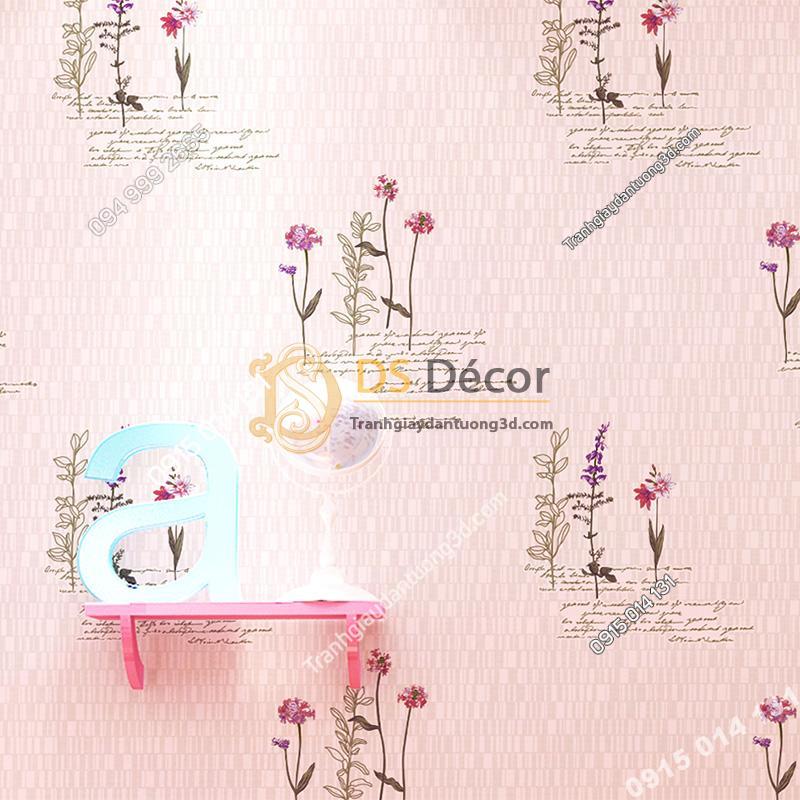 Giấy dán tường vườn hoa màu hồng và chữ 3D155