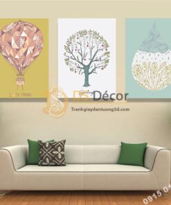 Tranh treo tường 3 bức Khinh Khí Cầu TT3D06