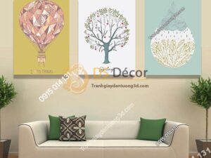 Tranh treo tường 3 bức Khinh Khí Cầu TT3D06