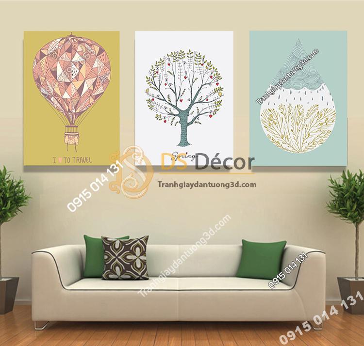 Tranh treo tường 3 bức Khinh Khí Cầu TT3D06