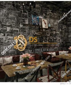 Giấy dán tường họa tiết bảng đen phấn trắng mẫu sáng 3D158 trang trí quán ăn