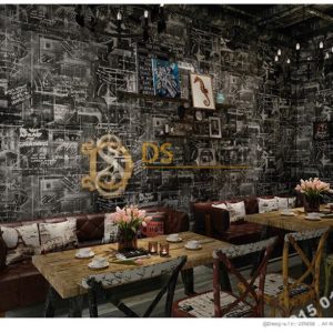 Giấy dán tường họa tiết bảng đen phấn trắng mẫu sáng 3D158 trang trí quán ăn
