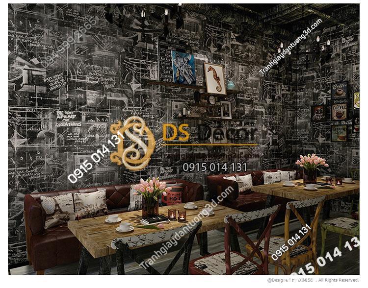 Giấy dán tường họa tiết bảng đen phấn trắng mẫu sáng 3D158 trang trí quán ăn