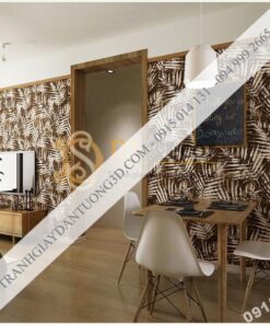 Giấy dán tường lá cọ màu nâu đậm 3D160 dán quán trà sữa