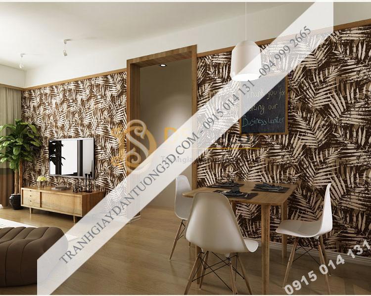 Giấy dán tường lá cọ màu nâu đậm 3D160 dán quán trà sữa