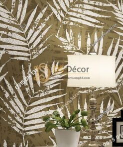 Giấy dán tường lá cọ màu nâu nhạt 3D160