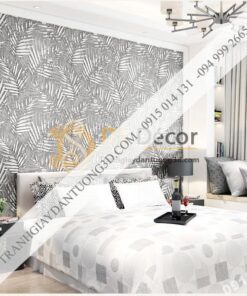 Giấy dán tường lá cọ màu trắng 3D160 phòng ngủ