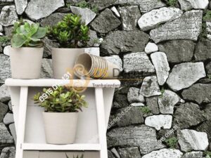 Giấy dán tường giả tường đá trắng đen cổ 3D154