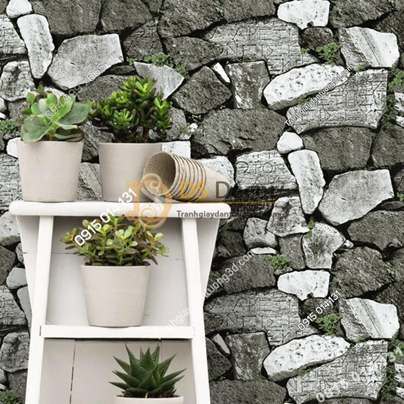 Giấy dán tường giả tường đá trắng đen cổ 3D154