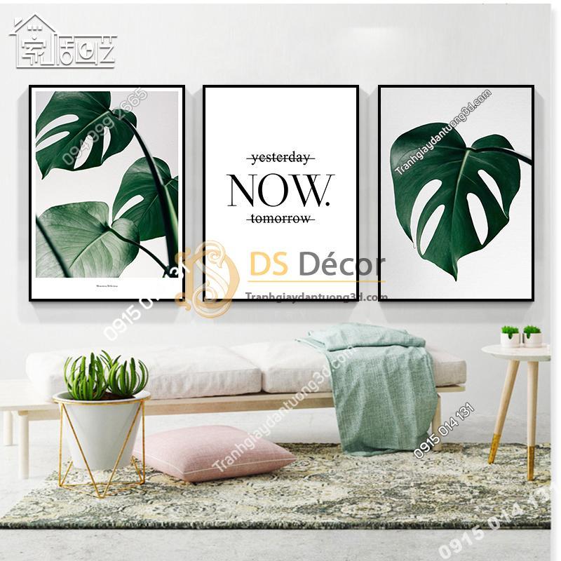 Tranh treo tuong hoa tiet la cay chu Now