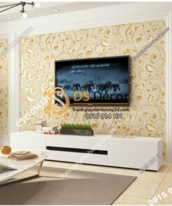 Giấy dán tường lá sen móc hoa 3D150 màu vàng