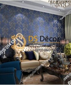 Giấy dán tường họa tiết tân cổ điển 3D148 - màu xanh