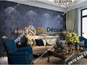 Giấy dán tường họa tiết tân cổ điển 3D148 - màu xanh