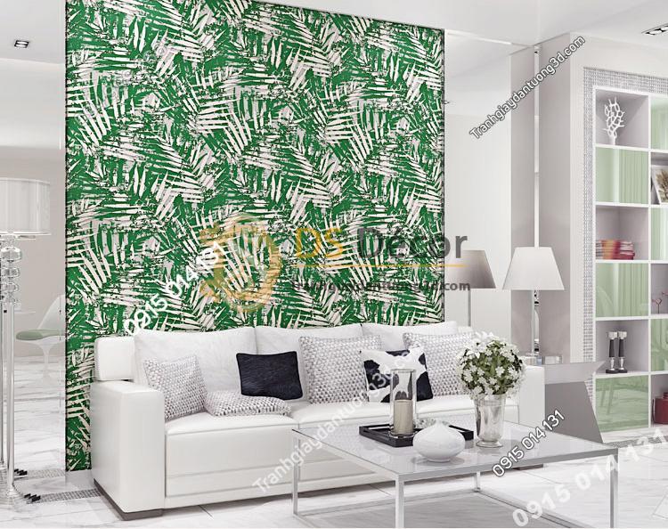 Giấy dán tường lá cọ màu xanh 3D160