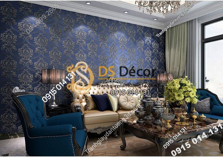 Giấy dán tường họa tiết tân cổ điển 3D148 - màu xanh