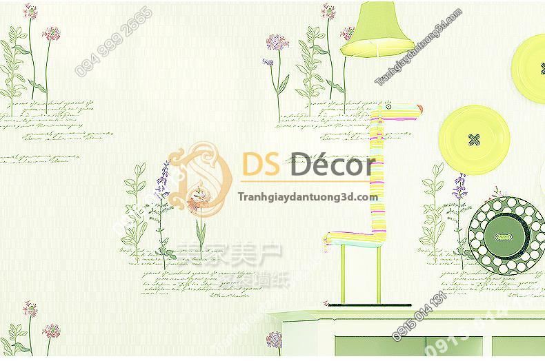 Giấy dán tường vườn hoa màu xanh và chữ 3D155