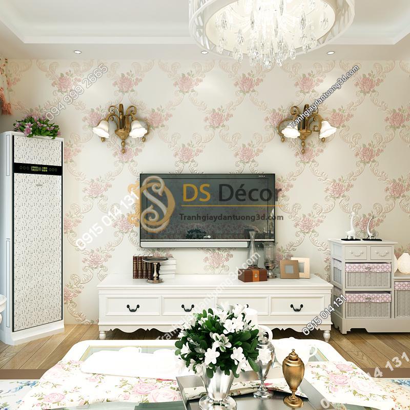 Giấy dán tường phòng khác countryside 3D149 màu hồng