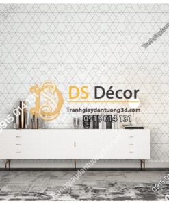 Phòng khách với Giấy dán tường tam giác hiện đại trắng đen 3D152