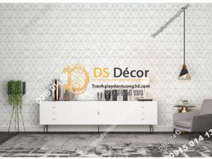 Phòng khách với Giấy dán tường tam giác hiện đại trắng đen 3D152