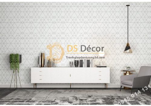 Phòng khách với Giấy dán tường tam giác hiện đại trắng đen 3D152