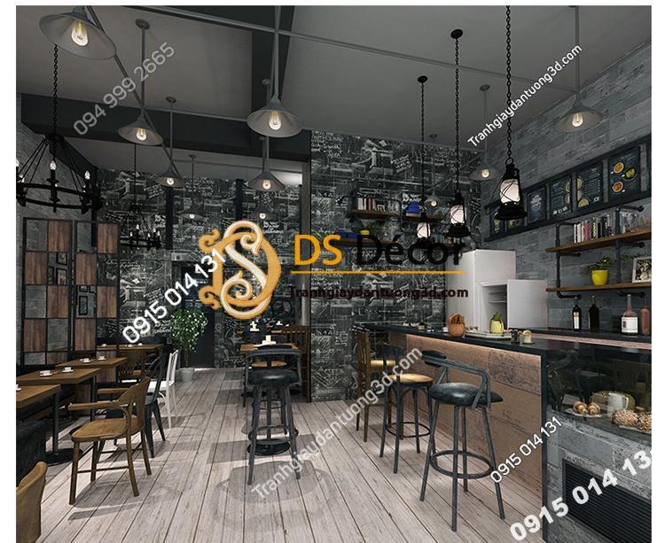 Giấy dán tường họa tiết bảng đen phấn trắng 3D158 mẫu tối trang trí quán cà phê