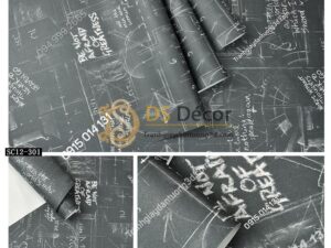 Giấy dán tường họa tiết bảng đen phấn trắng 3D158 mẫu tối