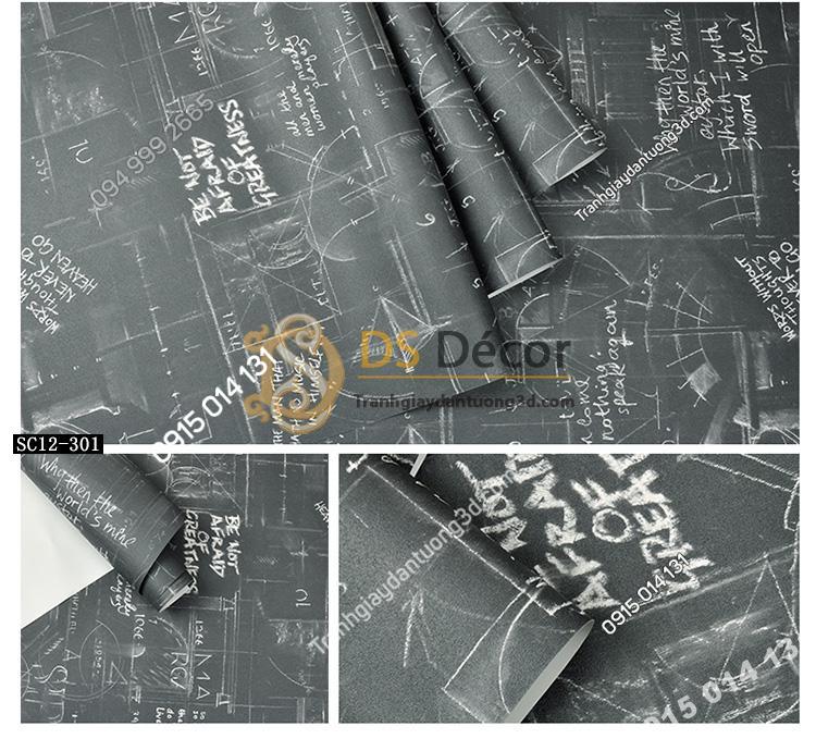 Giấy dán tường họa tiết bảng đen phấn trắng 3D158 mẫu tối