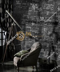 Giấy dán tường họa tiết bảng đen phấn trắng 3D158