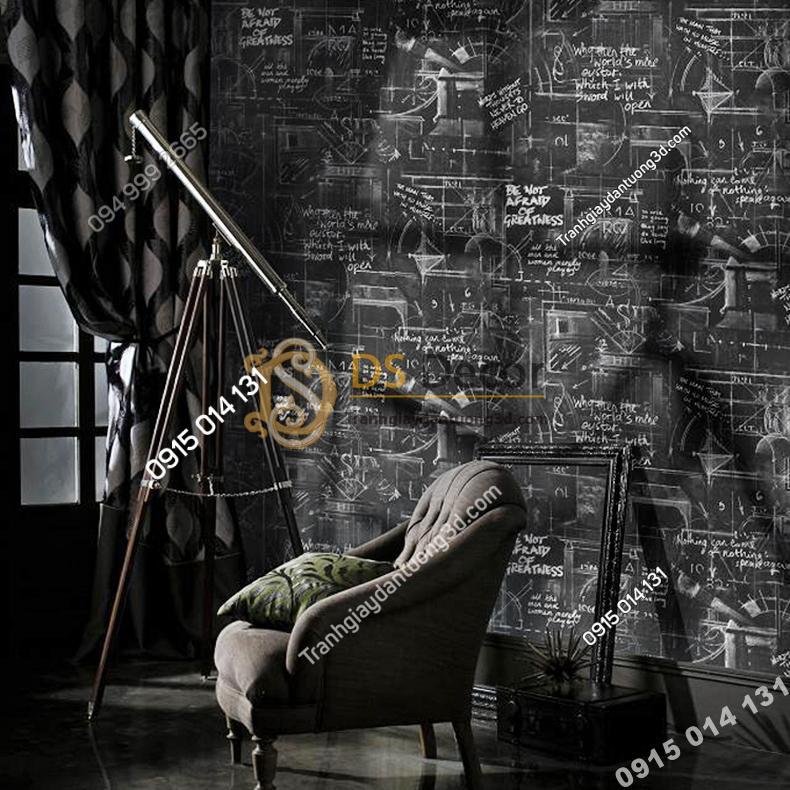 Giấy dán tường họa tiết bảng đen phấn trắng 3D158