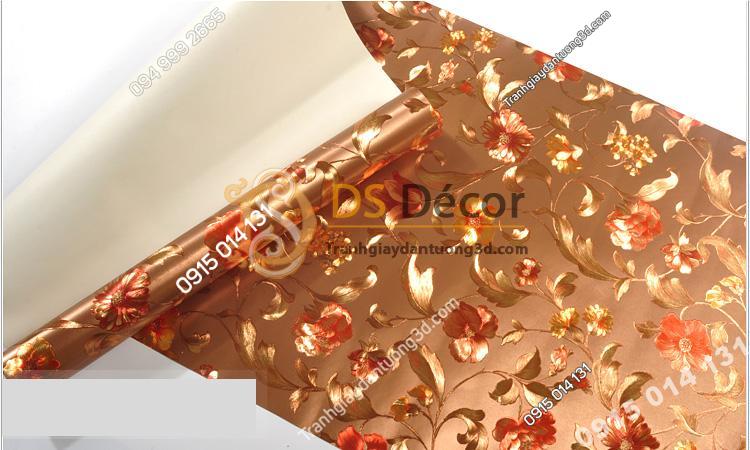 Bề mặt Giấy dán từng hoa ánh kim cho tiệm váy cưới 3D203 màu nâu 153