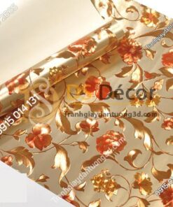 Bề mặt Giấy dán từng hoa ánh kim cho tiệm váy cưới 3D203 màu nâu nhạt 152