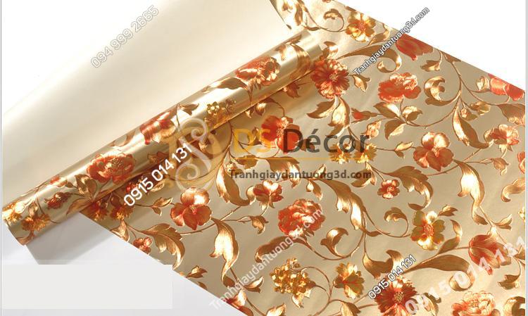 Bề mặt Giấy dán từng hoa ánh kim cho tiệm váy cưới 3D203 màu nâu nhạt 152